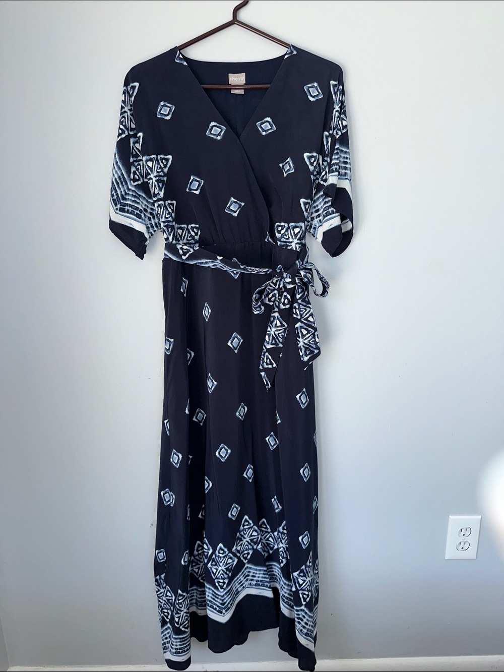 Chico's Blue & White Printed Wrap Maxi Dress